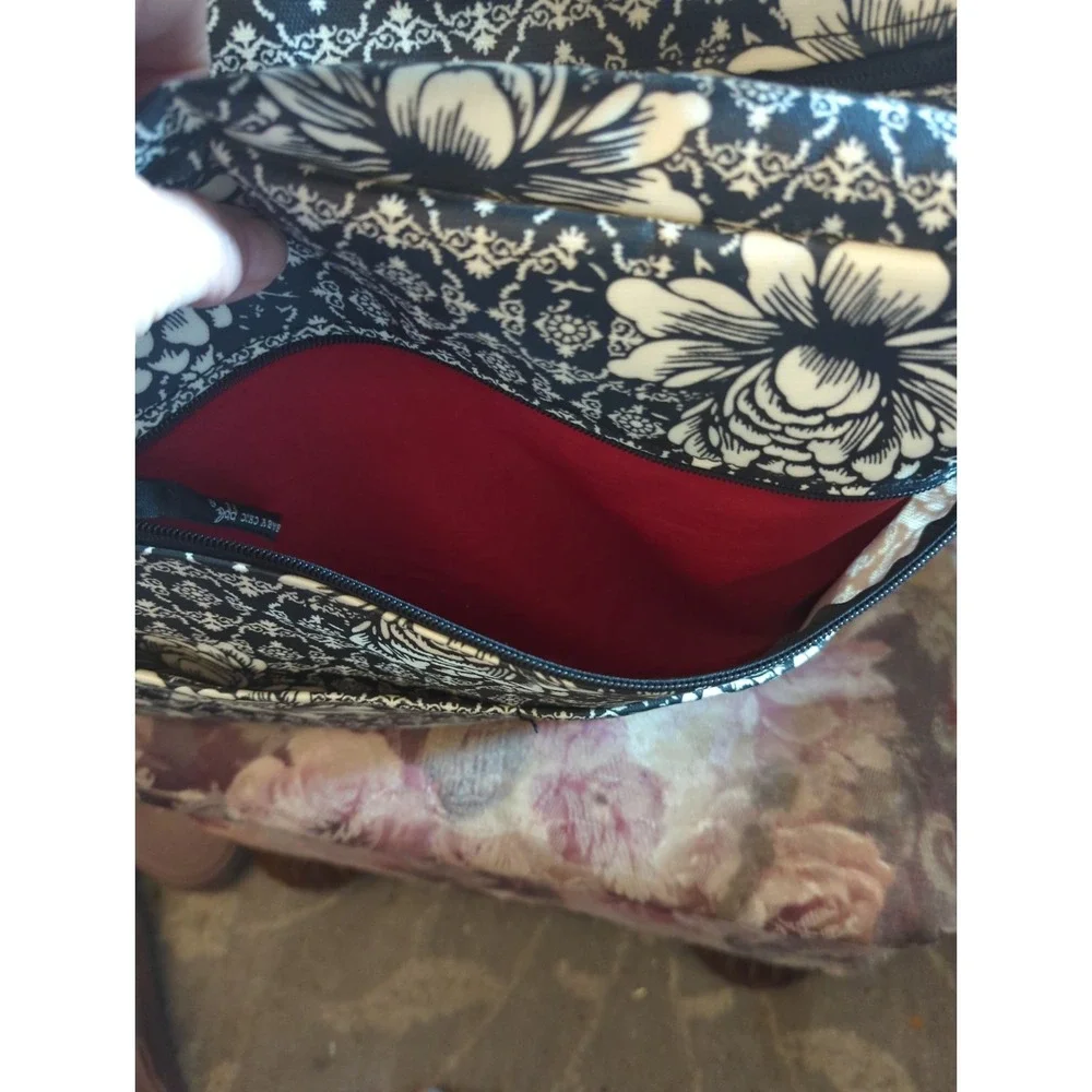 Petunia Pickle Bottom Diaper Bag Black Red Geometric Floral Design Thick Strap